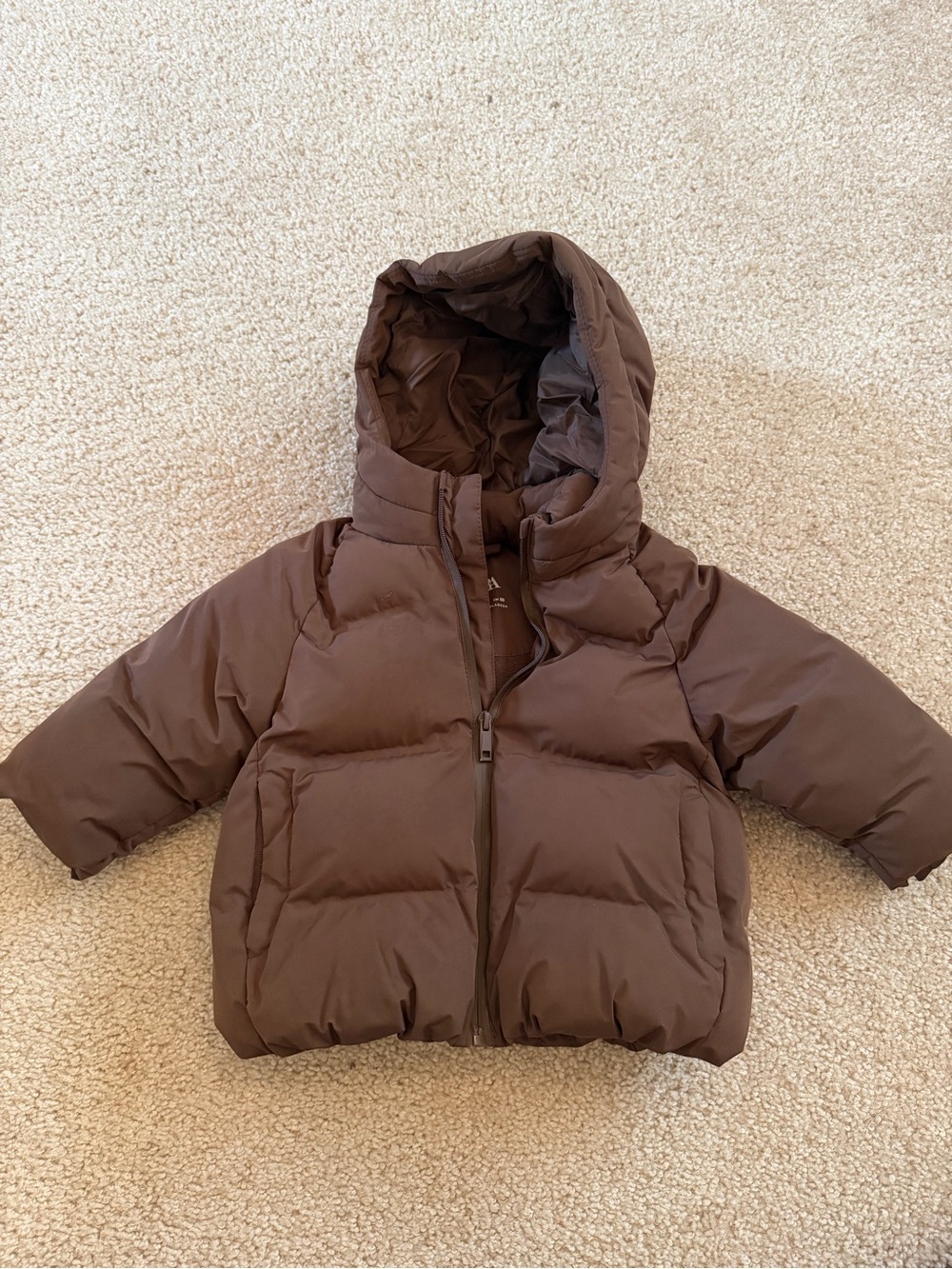 Zara Kids Hooded Puffer Jacket - Dark Brown